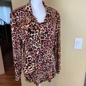 Gelco Suite Cardigan Buttons Thank Top Animal Print Belt